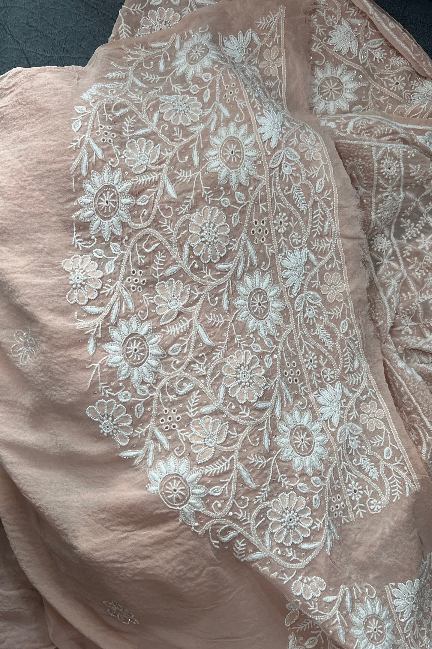 Suhaan Old Rose Pink 2 and 3 taar Chikankari Masterpiece Saree